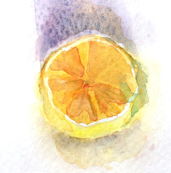 lemon win watercolour with purple shadows